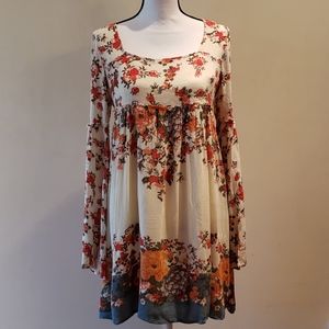 FREE PEOPLE BELL SLEEVE FLORAL DRESS